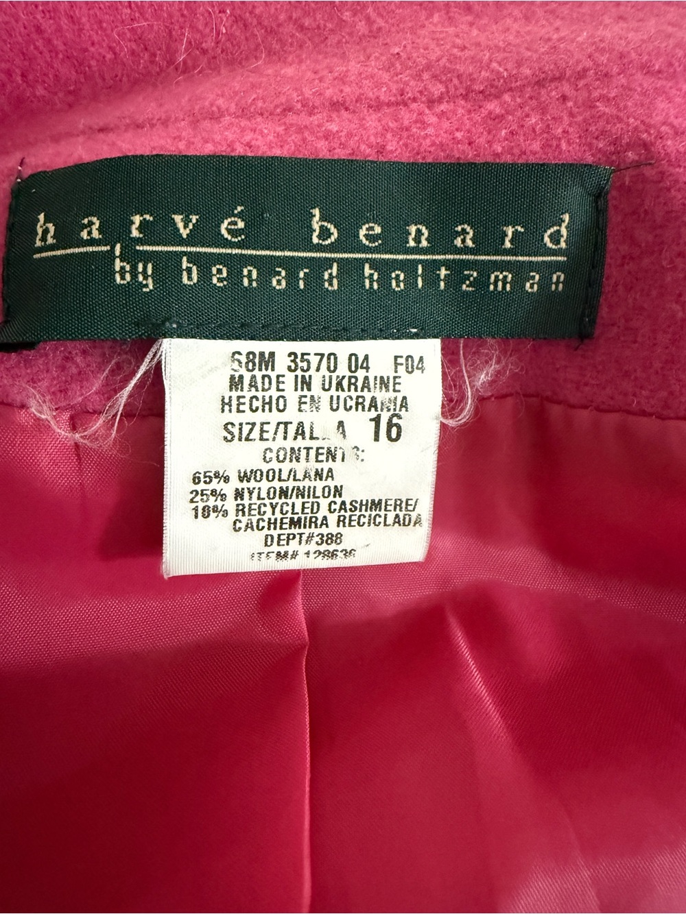 Harve Benard Hot Pink Tailored Wool-Blend Button Front Jacket - Picture 4 of 4